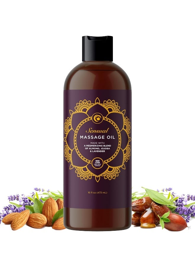 Maple Holistics Sensual Massage Oil with Pure Almond Oil and Relaxing Lavender Oil Jojoba Oil Nourishing Dry Skin Formula for Women and Men 100% Natural Hypoallergenic Skin Therapy Large 16 oz Bottle - Image 1